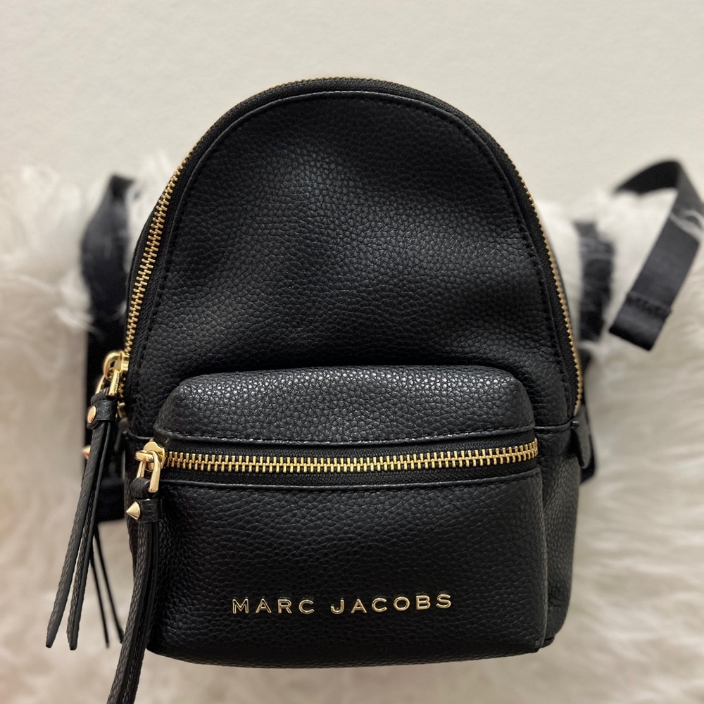 Marc Jacobs Mini Black Pebbled Leather Adjustable Backpack Bag Bookbag